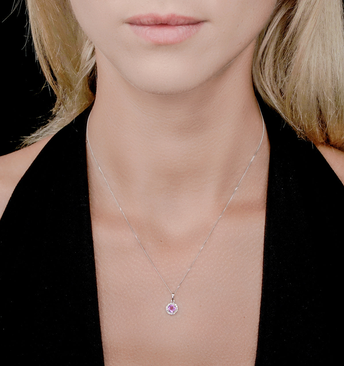 0.33ct Amethyst and Diamond Stellato Necklace in 9K White Gold